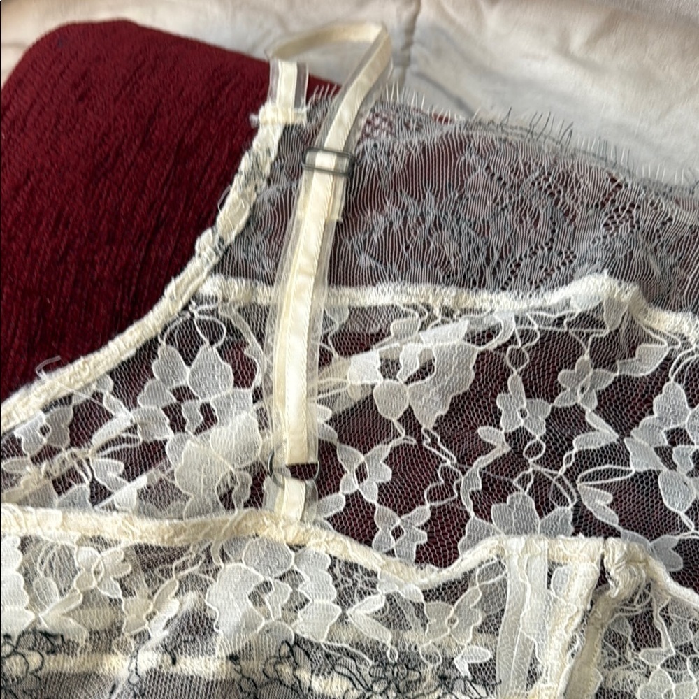 Anthropologie Cream Lace Chemise with Floral Design - Picture 5 of 11